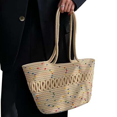 Saco de vime tecido à mão - Bolsa de ombro grande de vime para férias,Bolsa Boho Woven Tote para fér