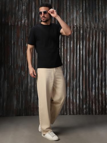 Image of High Star Men Cotton Washed Loose Fit Casual Mid-Rise Jeans