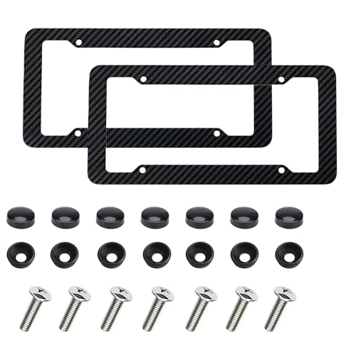 AMZAUTO 2 Pack Carbon Fiber License Plate Frame, Car Licence Plate Frame...