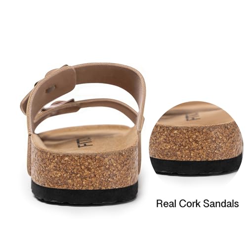 Image of FITORY Mens Sandals, Arch Support Slides with Adjustable Buckle Straps and Cork Footbed Size 7-14.5