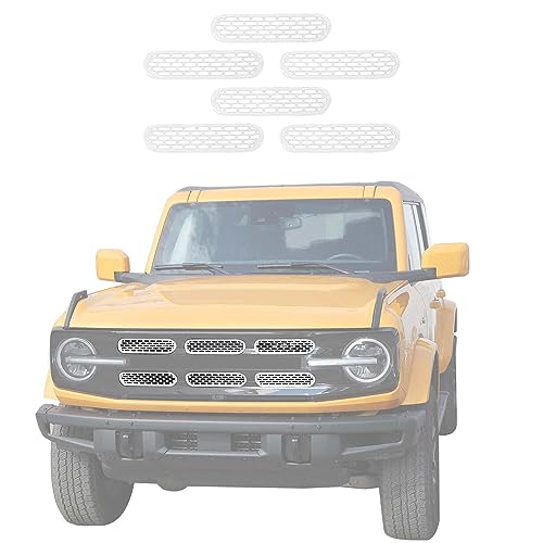 Image of Jimen Compatible with Ford Bronco 2021-2023, 6PCS Front Grille Inserts Mesh Grill Cover Exterior Trim Accessories (White)