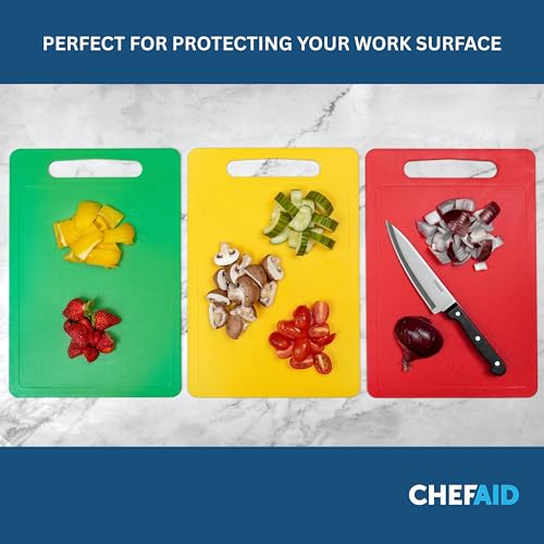 Chef Aid Large Multi-Colour Chopping Board Set, Multipurpose Anti-Slip Surface, Easy to Clean and Dishwasher Safe with Handle, Pack of 4 Cutting Boards Each Measuring 40 x 30cm - Image 3