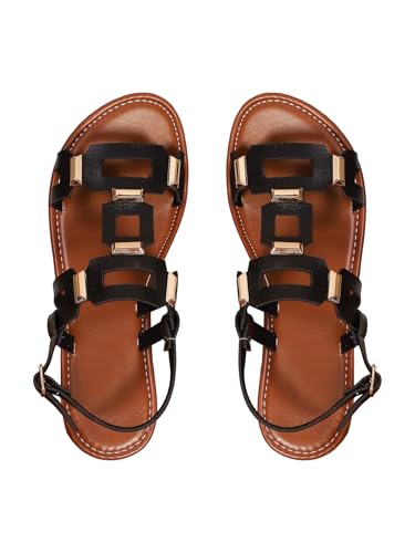 Verdusa Women's Cut Out Leather Sandals Open Toe Ankle Strap Casual Slingback Sandals