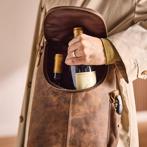 Bolso crossbody de cuero para 2 botellas Wine Enthusiast miniatura 3