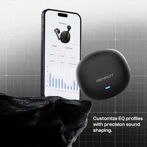Image of Fire-Boltt Aero Fit TWS Earbuds with Custom EQ, Bluetooth 5.4 Wireless Earphones, 50H Playtime, Fast Charging Case, 50ms Low Latency Gaming & Touch Controls Black