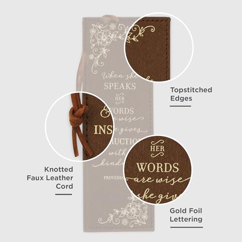 Image of Christian Art Gifts Premium Faux Leather Bookmark for Women: Proverbs 31:26