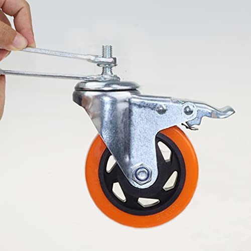 Image of Heavy Duty Stem Caster Wheels M10-1.5X25mm Dual Locking No Noise PVC Threaded Stem Caster Wheels Pack of 4 for Workbench, Dolly, Furniture (4 Inch, Orange)