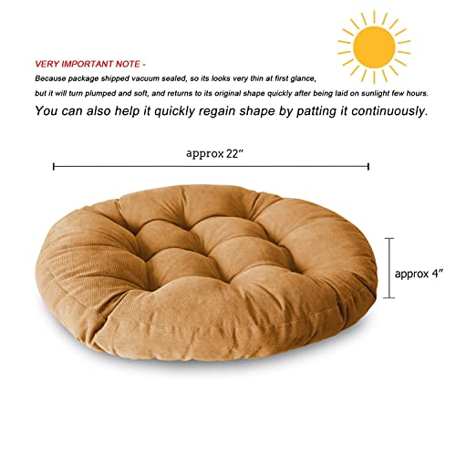 Sexysamba Round Floor Seat Pillows Cushions 22" X 22", Soft Thicken Yoga Meditation Cushion Pouf Tufted Corduroy Tatami Floor Pillow Reading Cushion Chair Pad Casual Seating For Adults & Kids, Khaki #TOP1