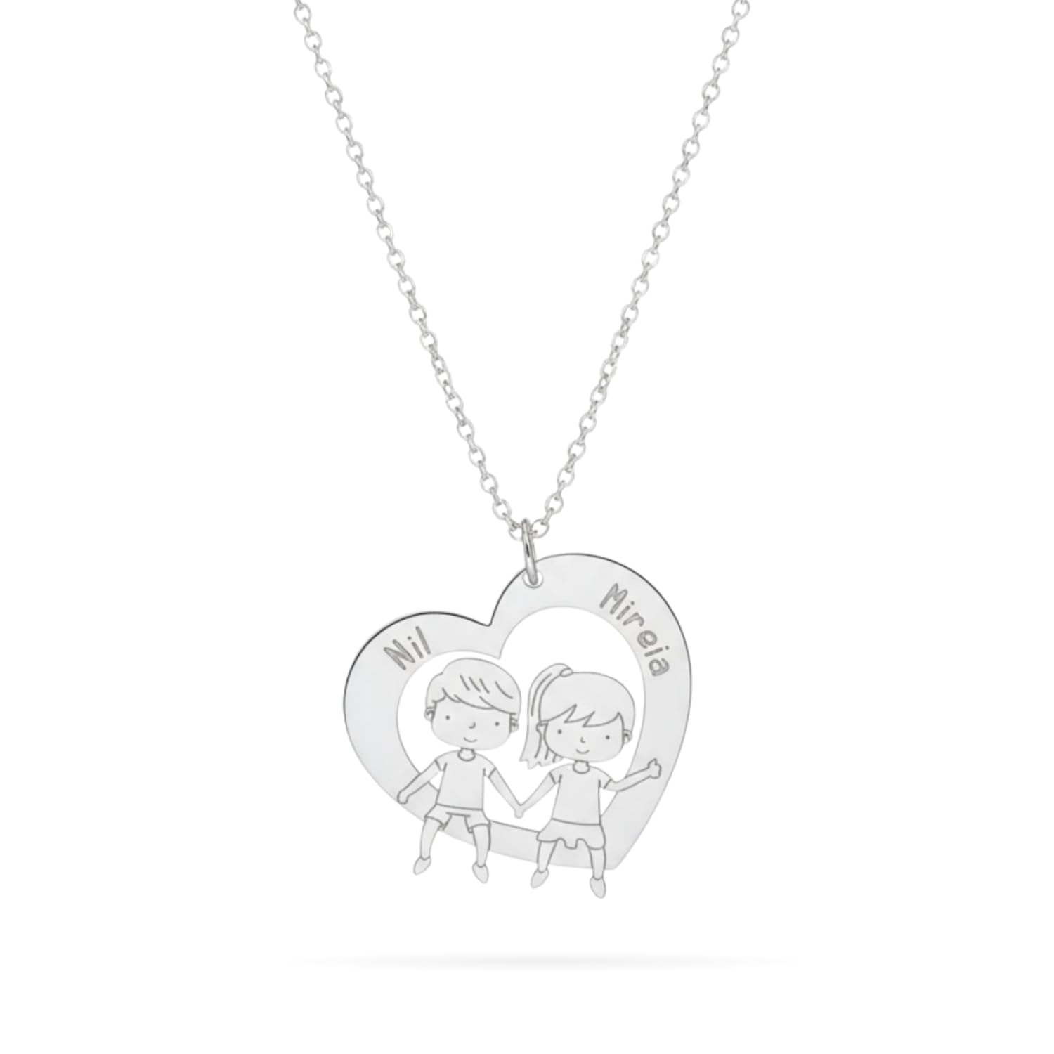 Collar Corazón Personalizado con Niño/Niña en Plata de Ley 925 – Grabado con Nombres – Joyería Personalizada Mamá – Regalo Día de la Madre, Cumpleaños, Aniversario, Familia, Hijos