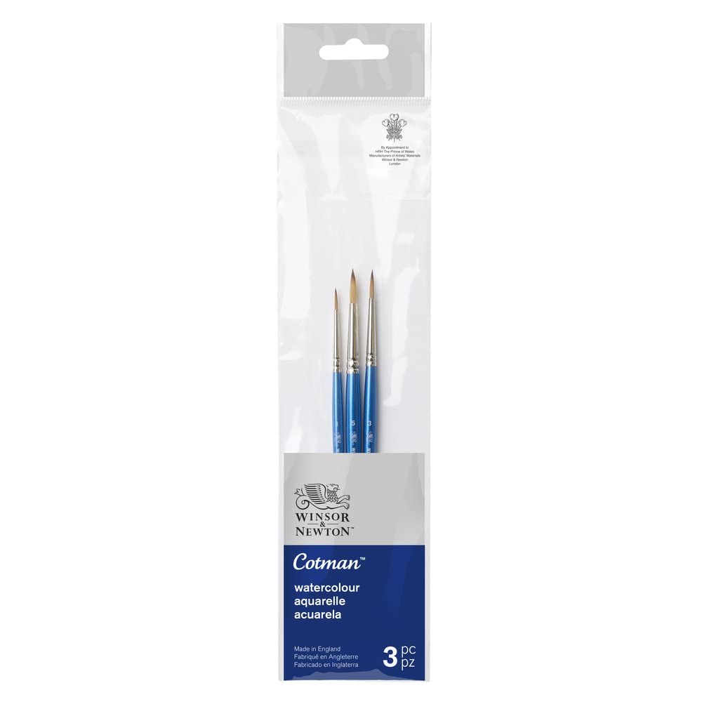 Winsor & Newton Watercolor Brush Set, Brass, Assortments, redondos nº1, 3 y 5