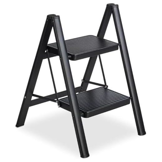 Buxibo - Keukentrapje/Vouwladder 2 Staps - Keukenopstapje - Opvouwbare ladderkruk - Trapladder - Anti-Slip - Metaal - Zwart