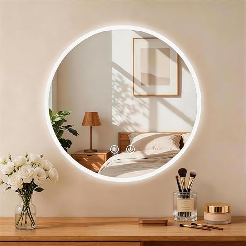 baklon Rund Badspiegel mit Beleuchtung Badezimmerspiegel Wandspiegel 60cm und Touch-Schalter IP65-Led-Spiegel-Bad mit Speicherfunktion 3 Farbtemperatur dimmbarer Antibeschlag HD Hartglas