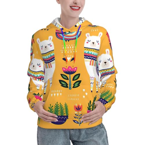 Sweat à capuche alpaga pull ajusté femme avec motif animal mignon