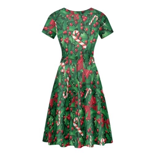 Image of POLERO Women Puffy Swing Elegant Party Midi Dresses Short Sleeve Round Neck A-Line Dress