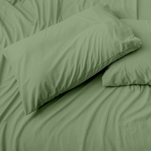 Image of Bed Sheet Queen Size Cotton - Pure Egyptian Cotton Queen Size BedSheet with Pillow Cover - Solid Sage 600 Thread Count - Stain Resistant, Skin Friendly, Organic Cotton