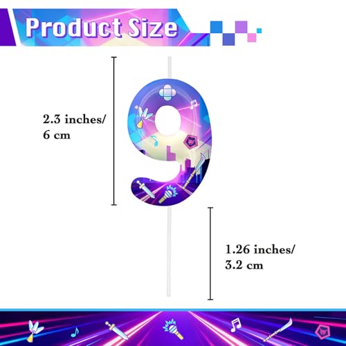 Image of Purple Number 9 Birthday Candles, Cartoon Themed Cake Toppers for Boys Girls Cake Decorations, Birthday Decorations Party Supplies, Number Candles for Party Decor