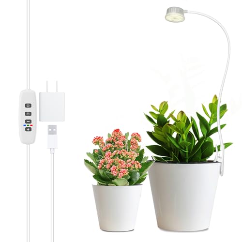 YKeluxon Grow Lights for Indoor Plants Growing, Pot Clip On Full Spectrum LED Plant Lights with Adjustable Gooseneck and 10L Brightness, 3/9/12 Hrs Auto On Off Timer for Indoor Small Plants (1 Pack)