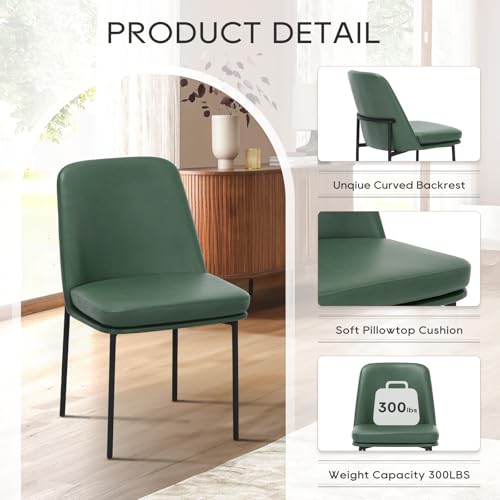 Image of COLAMY Modern Dining Chairs Set of 6, Faux Leather Upholstered Dining Room Chairs Kitchen Chairs Dinner Chair with Curved Back and Metal Legs, Green
