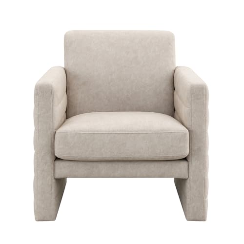 LULUTONG Moderno diseño de Itylian - Sofá tapizado de tela cómodo para lectura, sillón reclinable para dormitorio, sala de estar, recepción, oficina, estudio, sofá individual (beige)