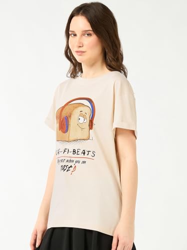 Image of Bewakoof Women's My Badass Graphic Printed 100% Cotton T-Shirt - Boyfriend Fit, Round Neck, Half Sleeve
