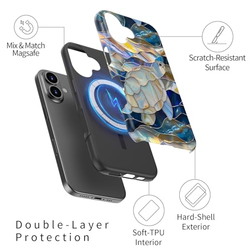 Image of Goodon for iPhone 16 Plus Case Cute - Wireless Charging Compatible - Dual-Layer Hard Shell + Silicone Cover - Protective Phone Case with Trendy Designs for Women - Abstract Sea Turtle