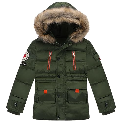 Image of Boys Winter Puffer Coat Girls Fur Collar Hoodie Jacket Kid Zip Up Warm Outerwear