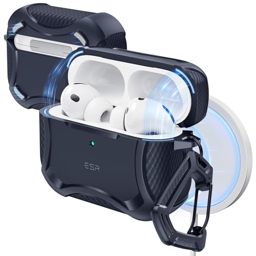 ESR AirPods Pro 3 ケース(2025年モデル)MagSafe対応 USB-Cケーブル対応 マグネットカバー ワイヤレス充電可能 強力落下保護 キズ防止 エアーポッズプロ3用 Cyberシリーズ ネイビーブルー