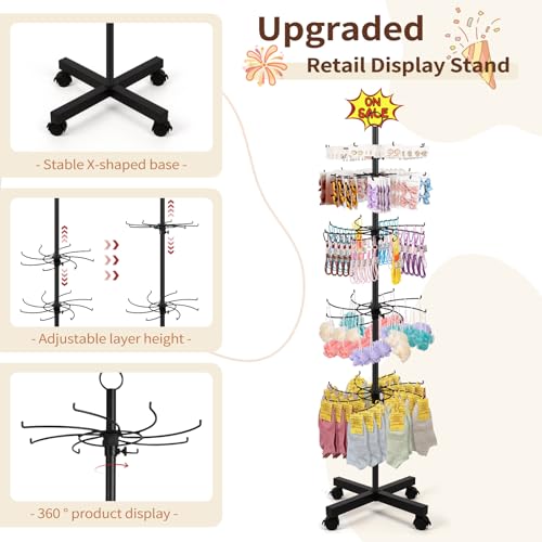 Image of Flenpptly 2 Pack Retail Display Stand, 5-Tier Rotating Display Rack for Store Display, Movable and Adjustable Spinning Display Stand for Earrings, Jewelry, Keychains, Socks Display (2 Pack Black)