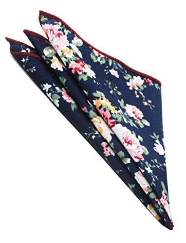 Zenxus Mens Cotton Skinny Navy Floral Tie Combo Set With Pocket Square #TOP2