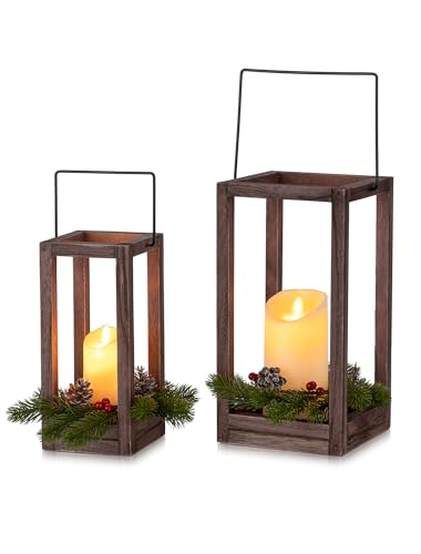 Romadedi Laterne Holz Groß Weihnachten - 2er Set 24/30cm Windlicht...