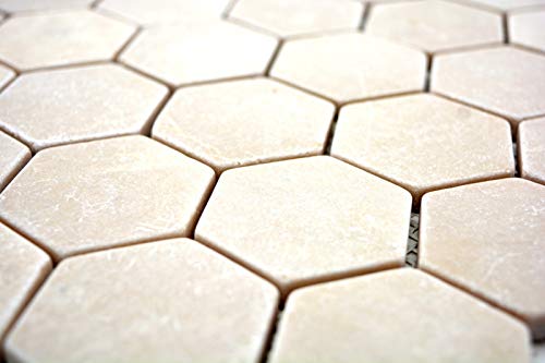 Piastrelle a mosaico, marmo naturale, beige esagone, marmo botticino Antico, MOS42-1212