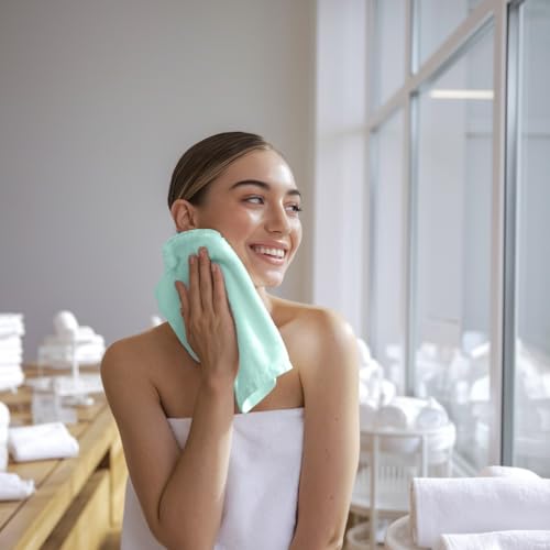 Image of Towel and Linen Mart 100% Cotton - 12 Pack Wash Cloth Set - Flannel Face Cloths, Highly Absorbent and Soft Feel Fingertip Towels (Turquoise, Pack of 12)