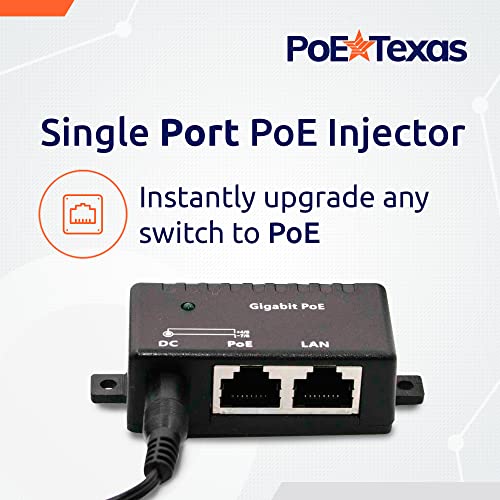 Image of Poe Texas PoE Injector - Single Port Power Over Ethernet Passive PoE Adapter - 10 /100 /1000 Gigabit Data - Includes 48V 15W Power Supply - Wall Mounting Plug & Play for Home Office, VoIP Phone, WiFi AP