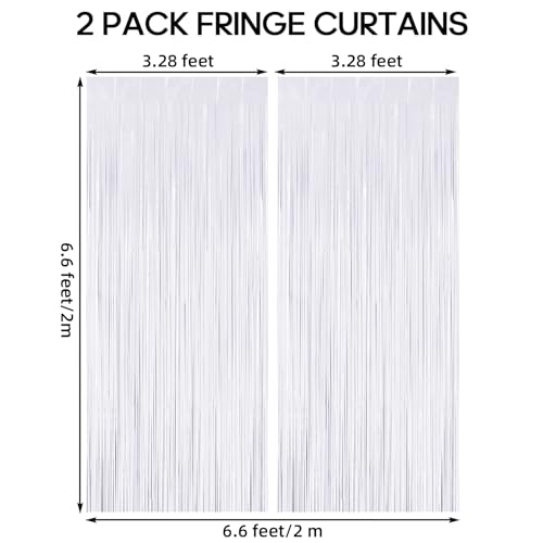 Image of 2 Pack Fringe Curtains Backdrops, Foil Fringe Curtains, Door Streamers for Birthday Wedding Bridal Shower Holiday Graduation Party Decorations, Photo Booth Backdrops, White