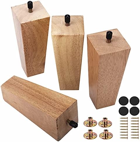 KOCENT 4Pcs Sofa Legs | 6 inch Vintage Couch Hardware Accessaries | Great Wooden Furniture Replacement Legs for Armchair Recliner Coffee Table | Dresser | Bed,Brown (Wooden Square 6 in)