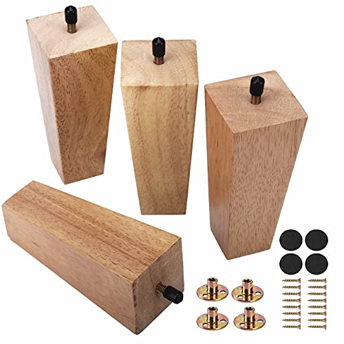 Kocent 4Pcs Sofa Legs | 6 Inch Vintage Couch Hardware Accessaries | Great Wooden Furniture Replacement Legs For Armchair Recliner Coffee Table | Dresser | Bed,Brown (Wooden Square 6 In) #TOP22