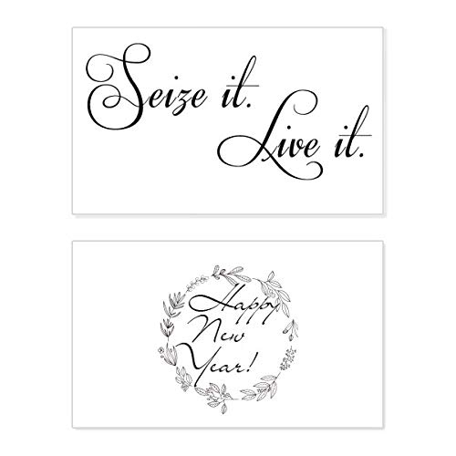 Tarjeta de poesía Seize It Live It con cita en inglés para felicitación de año nuevo