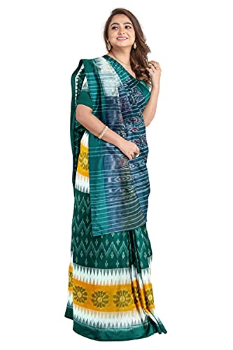 Image of Odisha Sambalpuri Handloom Ikat Women's Cotton Saree, Odisha Handloom Handmade Pure Cotton Khandua Saree, Ikkat Orissa Traditional Handloom Saree Without Blouse