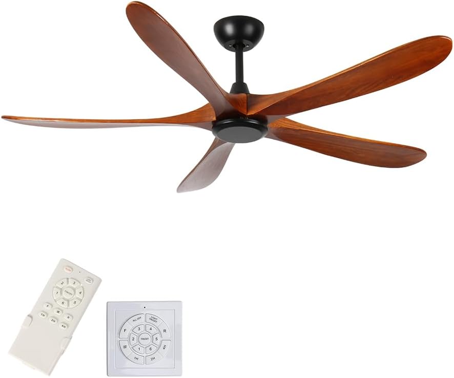 60 inch Wood Ceiling Fan No Light,Low Profile Ceiling Fan without light,6-Speed Noiseless DC Motor Reversible,Timer,Remote Control for Bedroom Living Room Outdoor Patio Porch