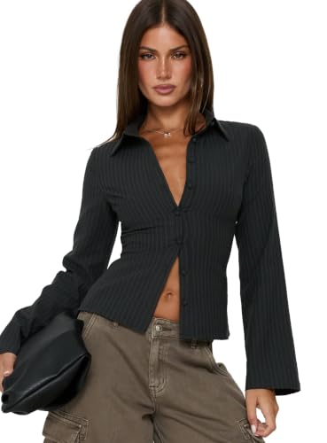 Image of Princess Polly Womens Anni Pinstripe Shirt Blue