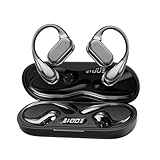 sixco Language Translation Earbuds Open Ear Wireless Bluetooth Headphones, Pain-Free Air Conduction Ear Buds with LED Digital Display Charging Case, Sweat Resistant for Running, (Black)