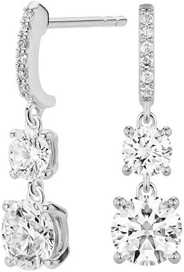 14K Gold over Sterling Silver Drop Earrings for Women Dangle, 3 Carat Diamond Earrings Studs Exquisite Round Cut D-Color, Ideal Birthday Gift for Her