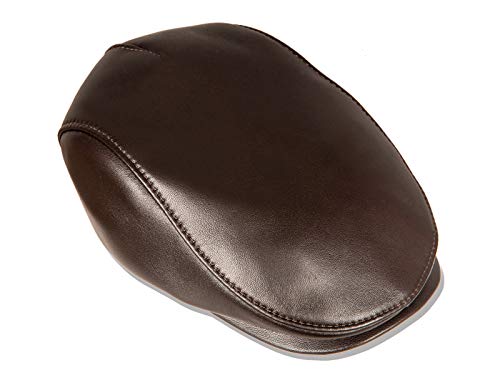 HAS METELLINO, Men's Leather Flat Cap, Newboy Cap, Brown