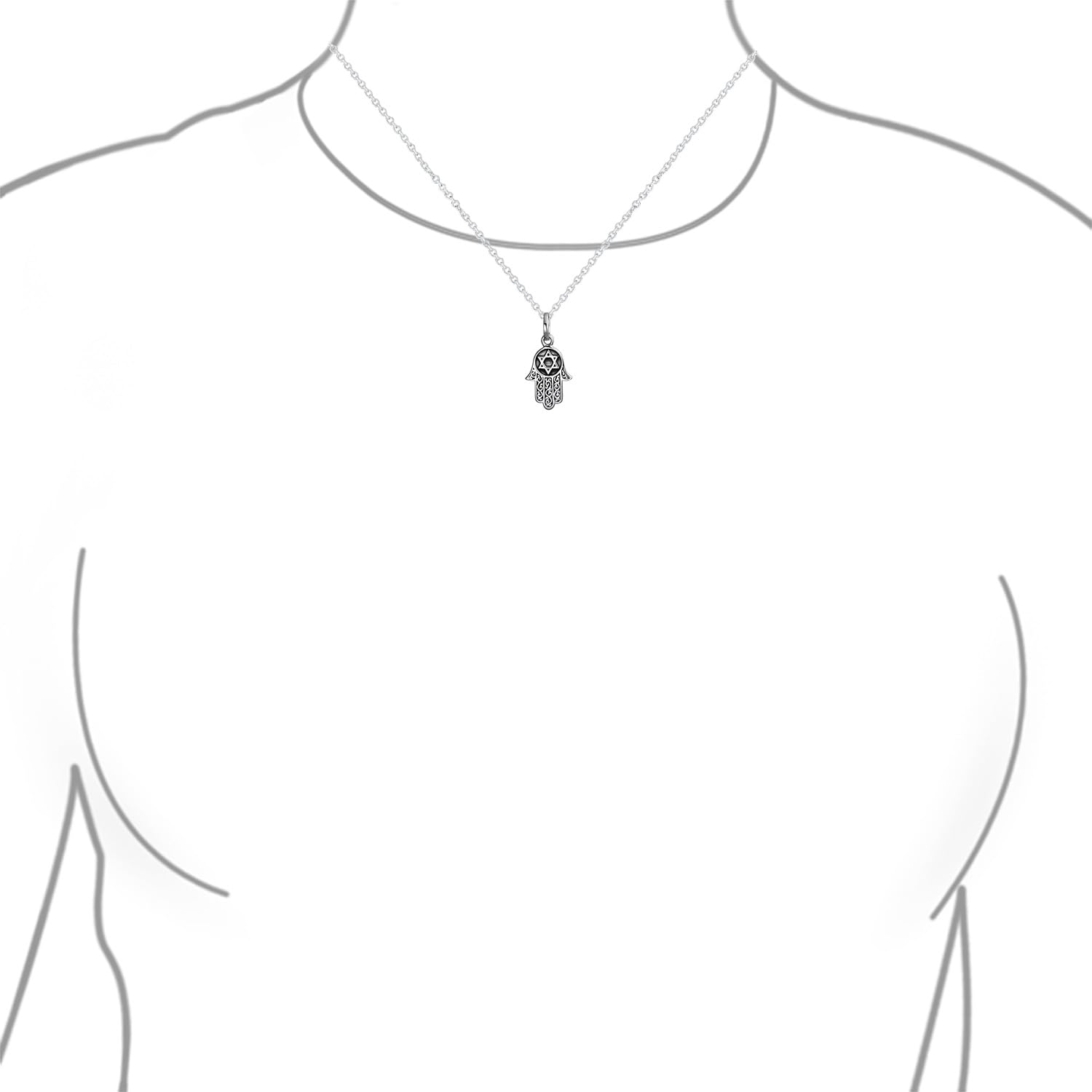 Personalizza Yogie Cubic Zirconia Blue CZ Amulet Talisman Hamsa Hand Of God Pendant Necklace Dangle Earring For Women Teen Jewelry Set Black Oxidized .925 Sterling Silver Personalizzabile