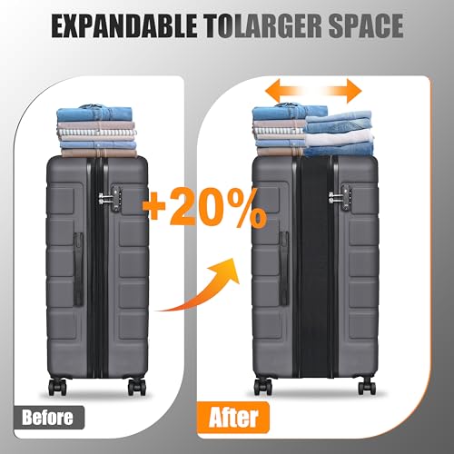 Expandable Lightweight Hardshell Carry-On Luggage Set with TSA Lock, Durable Spinner Suitcase Set for Travel, 3-Piece, Gray3