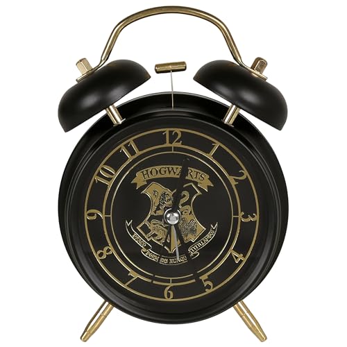 sarcia.eu Harry Potter Hogwarts Despertador Retro Negro y Dorado, Reloj de Mesa con Patas para Aficionados (A)
