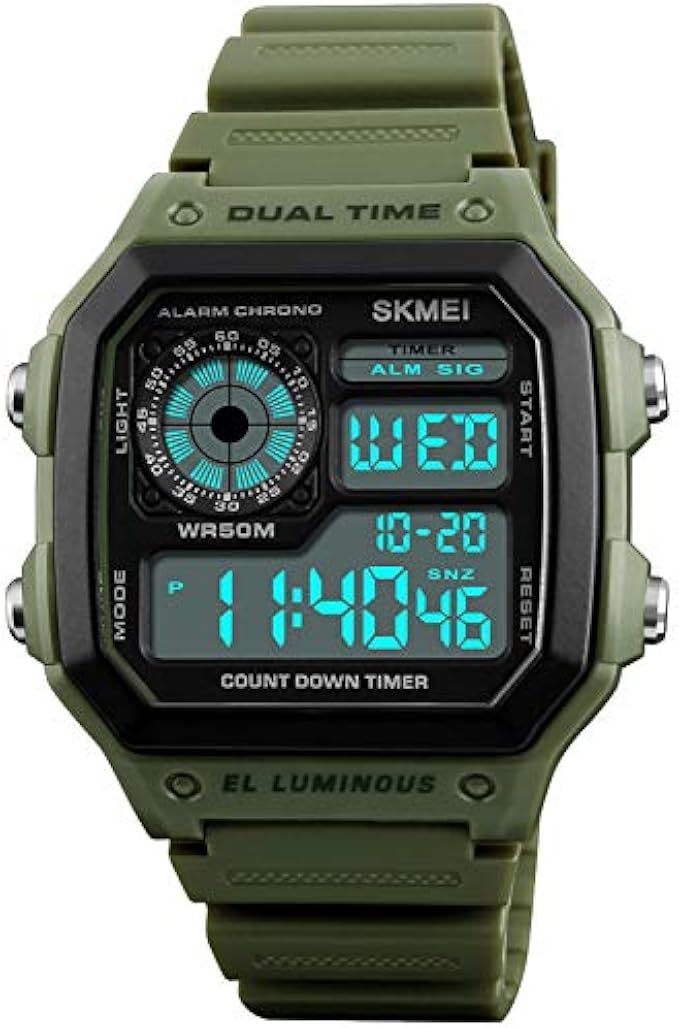 PASOY Men's Digital Multi-Function Watches Dual Time Alarm Stopwatch Countdown Backlight Waterproof Watch