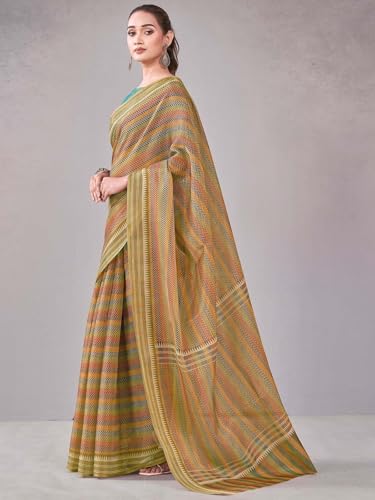 Image of Satrani Women's Shimmer Silk Printed Saree with Unstitched Blouse Piece