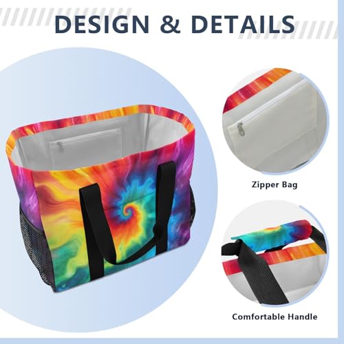 Tie Dye Reusable Grocery Bags Large Tote Bag Waterproof Canvas Organizer for Beach Picnic Laundry Travel4