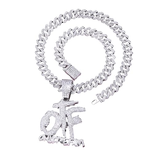 Personality Simple iced out Letter OTF Pendant Cuban Chain Trend Rap Women's Jewelry Gifts TH24